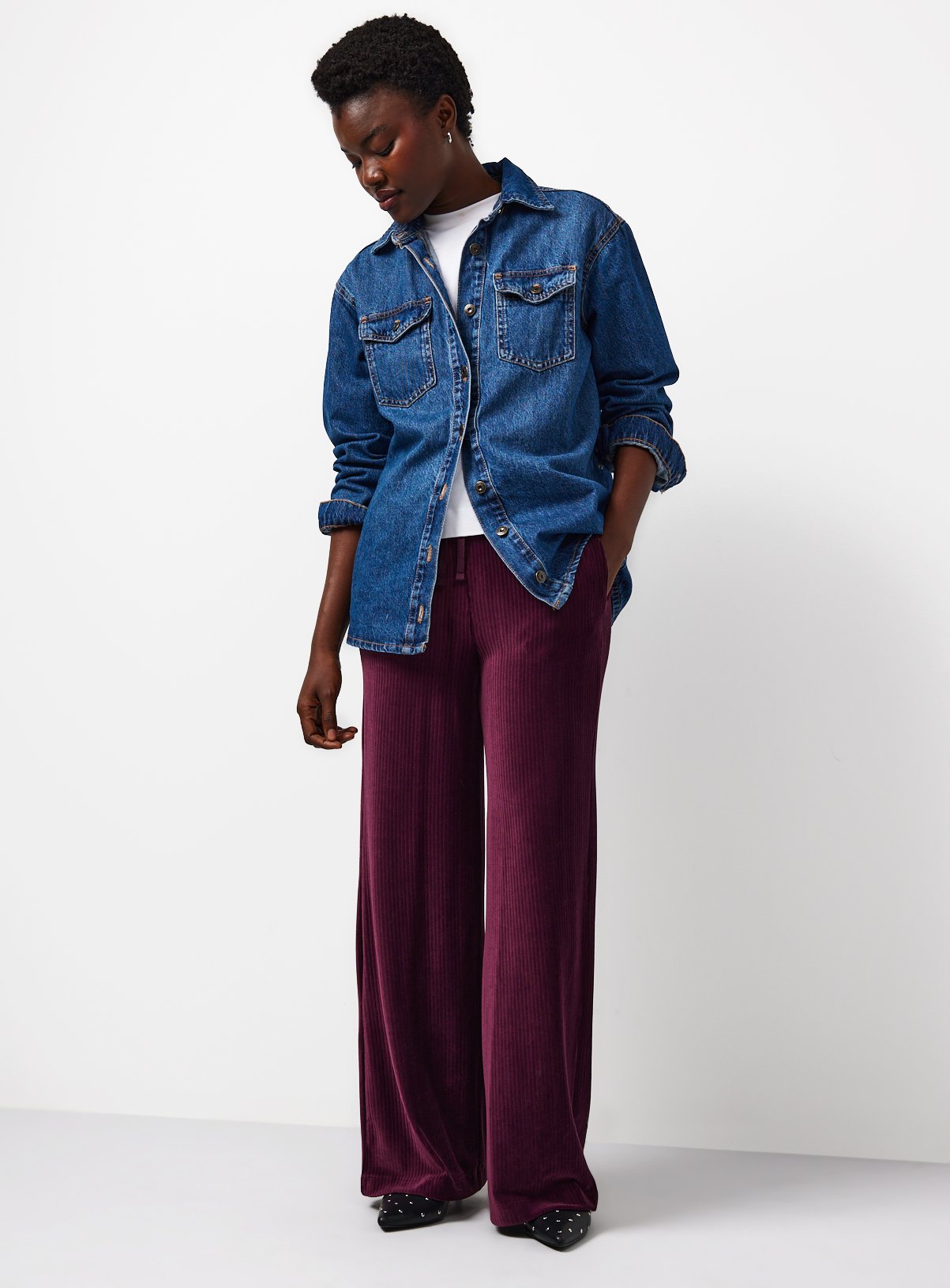 Burgundy Corduroy Wide Leg Trousers 8 - Image 2 thumbnail